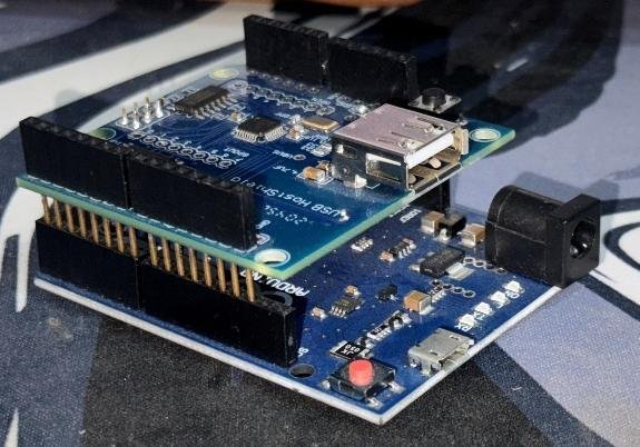 Arduino Leonardo and USB Host Shield used in the KeySentinel prototype